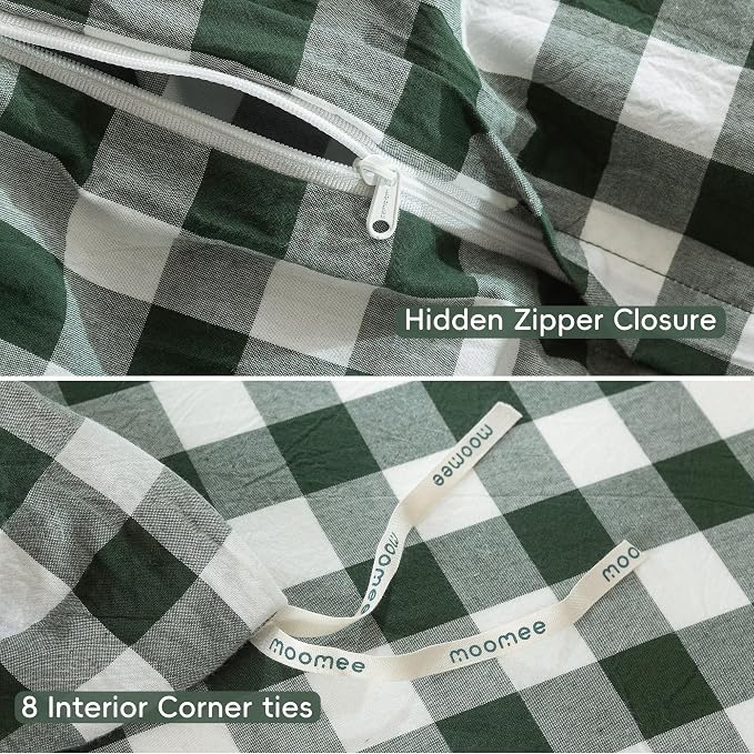 MooMee Gingham Duvet Cover Set 100% Washed Cotton Linen Like Textured - Image 8