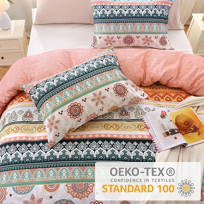 MUXHOMO Duvet Cover King Size, Reversible Floral Boho Flower Duvet Cover Set - Image 2
