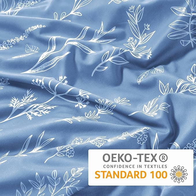 MUXHOMO Duvet Cover Full Size, Reversible Floral Ice Blue Duvet Cover Set - Image 5