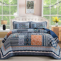 WONGS BEDDING Navy Blue Quilt Set King Size, Bohemian Patchwork Bedspread by WONGSBEDDING