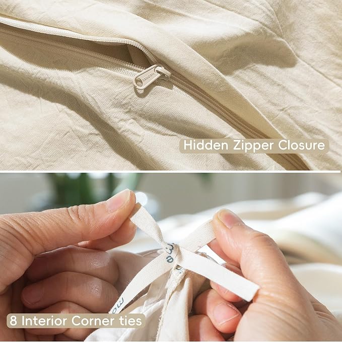 MooMee Bedding Duvet Cover Set 100% Washed Cotton Linen Like Textured - Image 7