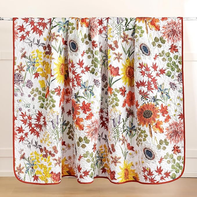 Yiran Fall Floral Quilt Set King Size, 3 Pieces Soft Lightweight Microfiber - Image 8