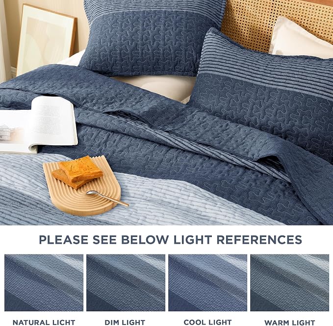 Litanika Oversized King Quilt Set Sapphire Blue, 120x98 Stripe Bedspread - Image 6
