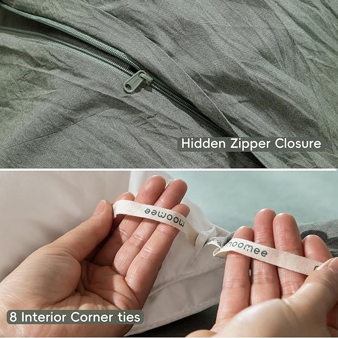 MooMee Bedding Duvet Cover Set 100% Washed Cotton Linen Like Textured - Image 6