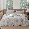 MooMee Striped Duvet Cover Set 100% Washed Cotton Linen Like Textured by MOOMEE