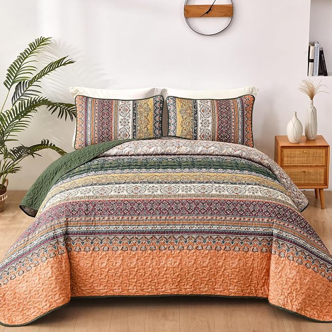 WONGS BEDDING Boho King Quilt Set, Fall Lightweight Bed Decor Bedspread by WONGSBEDDING