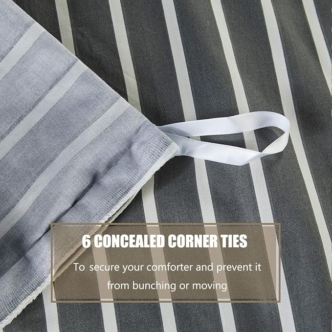 JELLYMONI 100% Natural Cotton 3pcs Striped Duvet Cover Sets, Dark Grey Duvet - Image 6