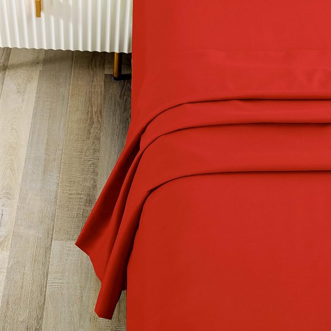 Sfoothome Queen Flat Sheet Red Top Sheet, Premium Hotel 1-Piece, Luxury and - Image 2