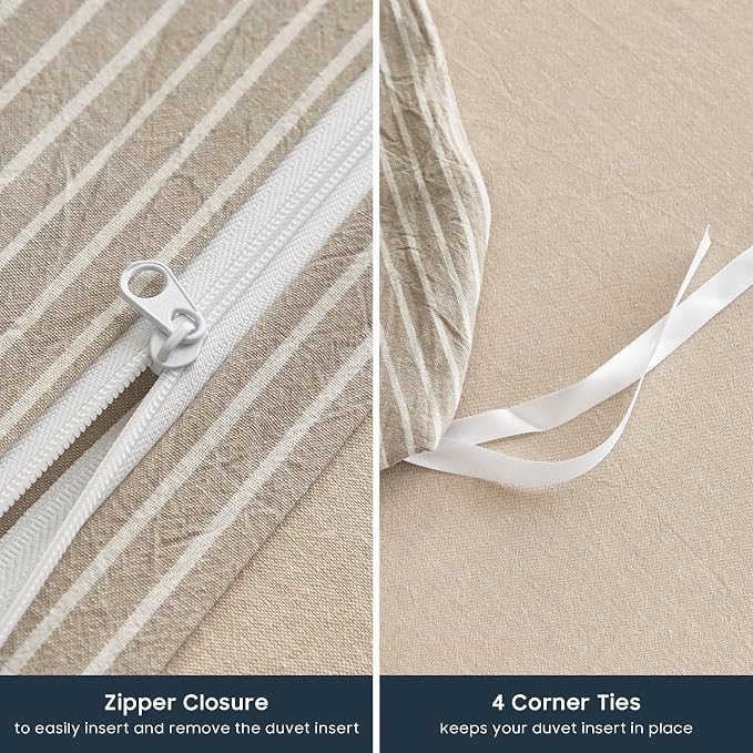 Wake In Cloud - Striped Cotton Duvet Cover Set, 100% Washed Cotton Textured - Image 8