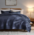 palassio Striped Navy Blue 100% Cotton Quilt King Size Bedding Sets, by PALASSIO