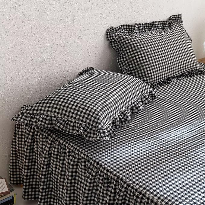 mixinni Black White Gingham Ruffle Duvet Cover Twin Size 3 Pieces – 100% Washed - Image 8