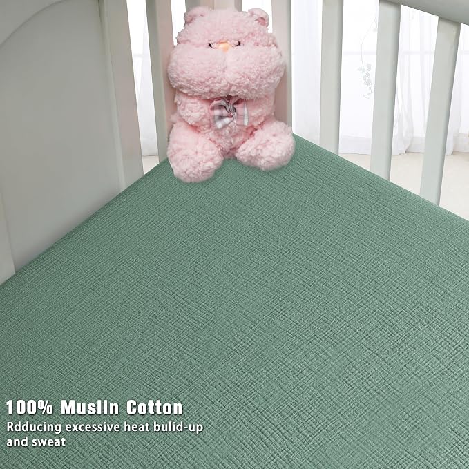 GUNTAIL Muslin Crib Sheets for Boys Girls 100% Cotton Fitted Baby Crib Sheet 2 - Image 6