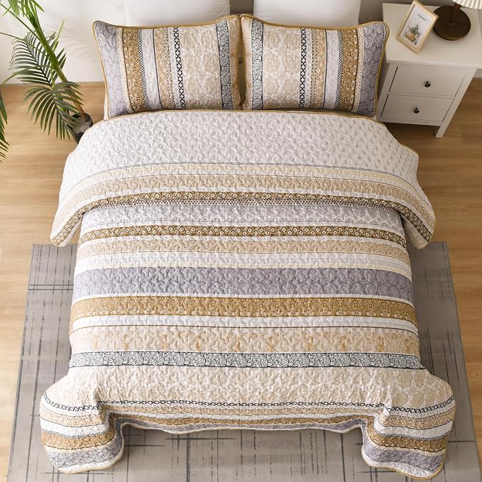 WONGS BEDDING Boho Quilt Set King Size, Lightweight Bedspread Coverlet Bedding - Image 3