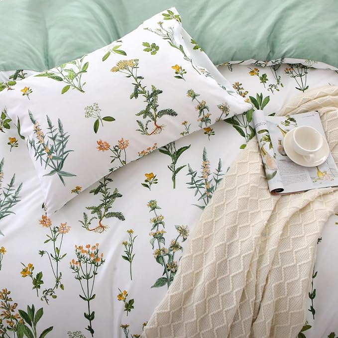 MUXHOMO Duvet Cover King Size, Reversible Floral Green Duvet Cover Set - Image 2