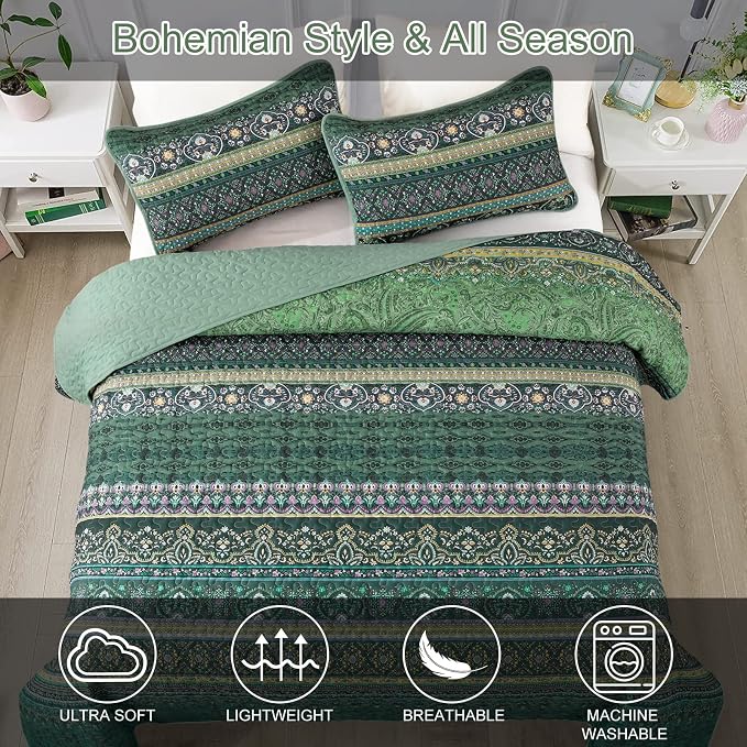WONGS BEDDING Boho Quilt King Size, Lightweight Microfiber Bed Decor Bedspread - Image 4