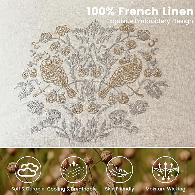 Simple&Opulence 100% Linen Euro Shams 26'' x 26'' Pack of 2, Embroidery - Image 2