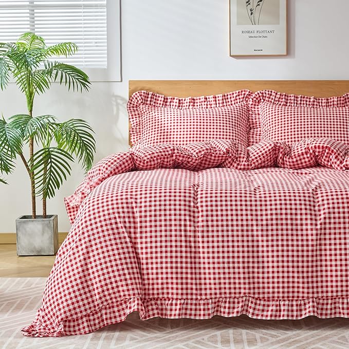 Gingham Duvet Cover Twin Size, 2 Pieces Soft Breathable Microfiber Plaid by Kisswish