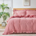 Gingham Duvet Cover Queen Size, 3 Pieces Soft Breathable Microfiber Plaid by Kisswish