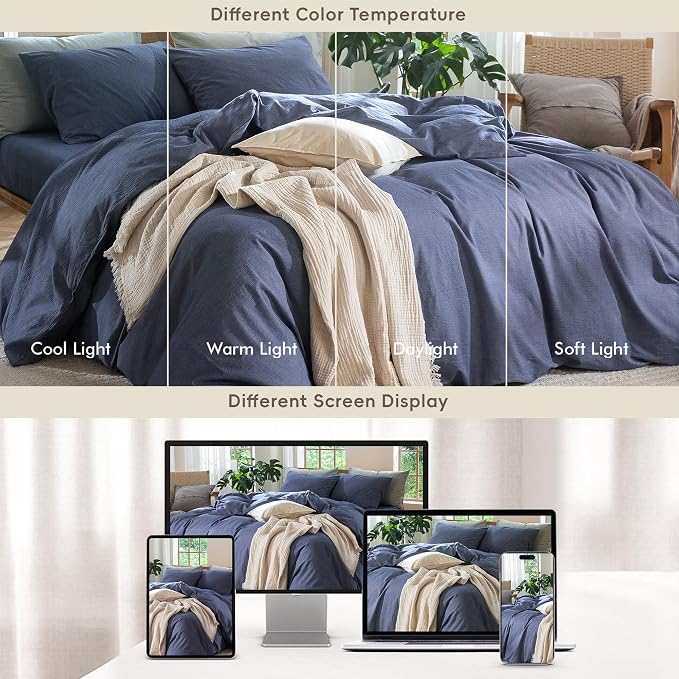 MooMee Bedding Duvet Cover Set 100% Washed Cotton Linen Like Textured - Image 6