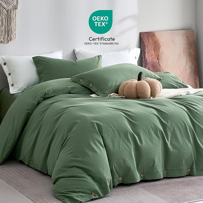JELLYMONI 100% Washed Cotton Duvet Cover Twin – Soft, Breathable Linen-Look - Image 2