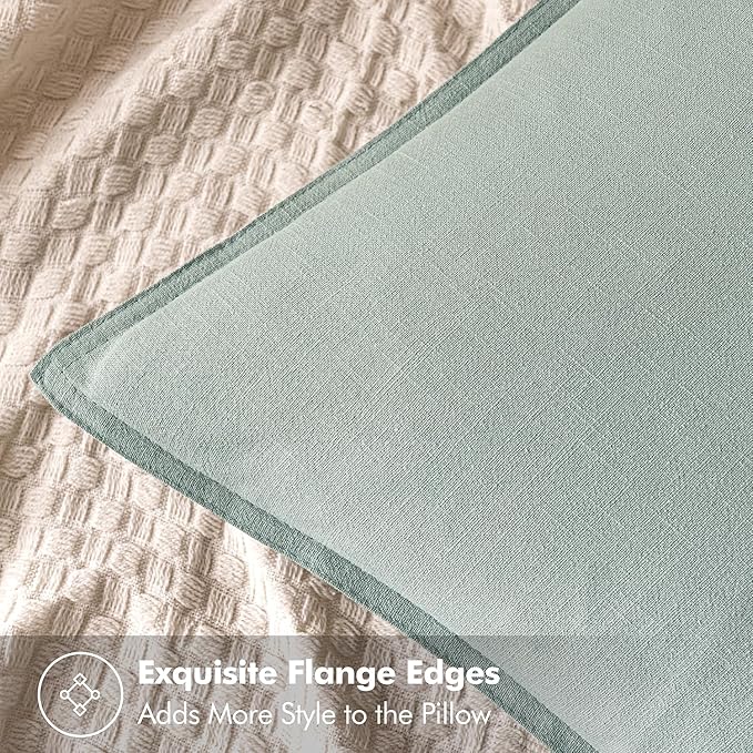 MIULEE Decorative Linen Euro Sham Pillow Covers 24x24 Aqua Green ​Boho - Image 2