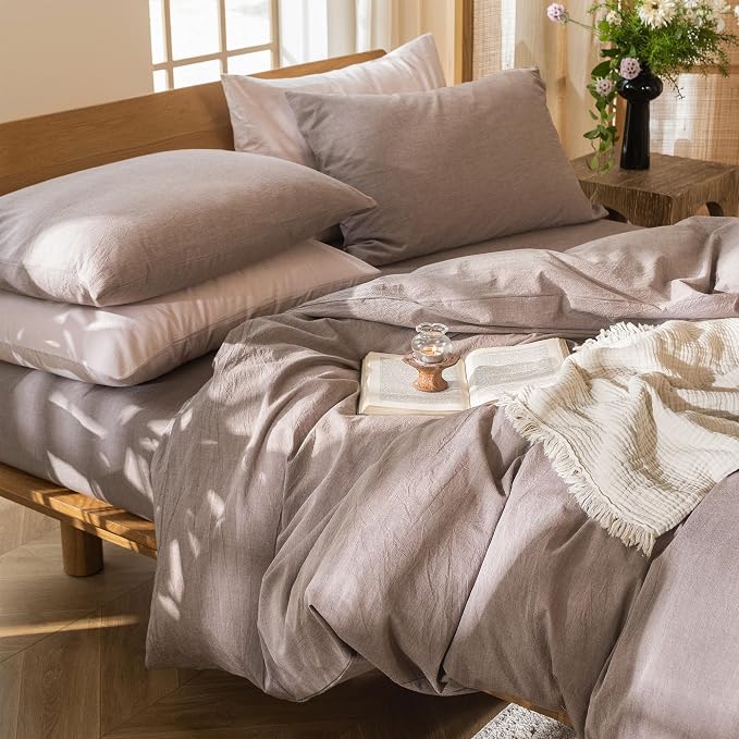 MooMee Bedding Duvet Cover Set 100% Washed Cotton Linen Like Textured - Image 6