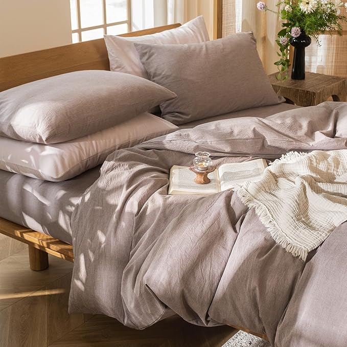 MooMee Bedding Duvet Cover Set 100% Washed Cotton Linen Like Textured - Image 6