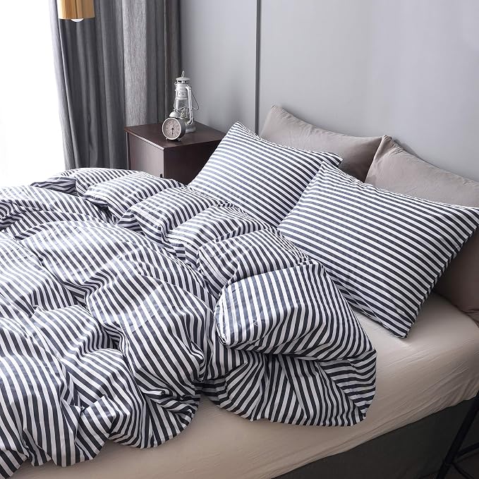 JELLYMONI 100% Natural Cotton 3pcs Striped Duvet Cover Sets, - Image 2