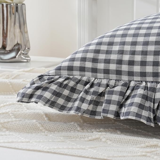 Grey/White Plaid Ruffled Checkered Body Pillow Sham 20x54 inches 1 Piece - Image 5