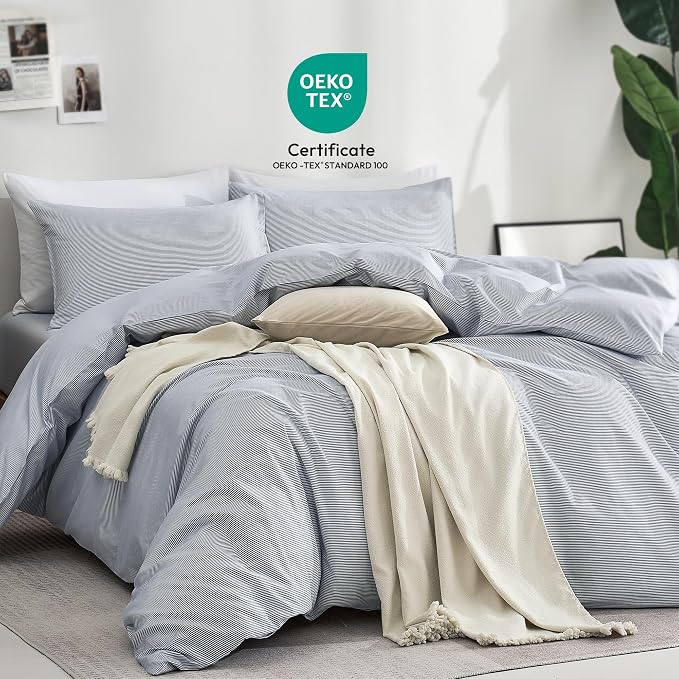 JELLYMONI 100% Natural Cotton 3pcs Striped Duvet Cover Sets, - Image 2
