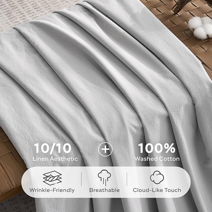 JELLYMONI 100% Washed Cotton Duvet Cover Queen – Soft, Breathable Linen-Look - Image 3