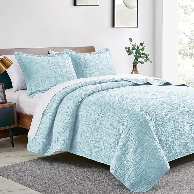 Love's cabin Oversized King Size Quilt Bedding Set Spa-Blue Bedspreads - Image 2