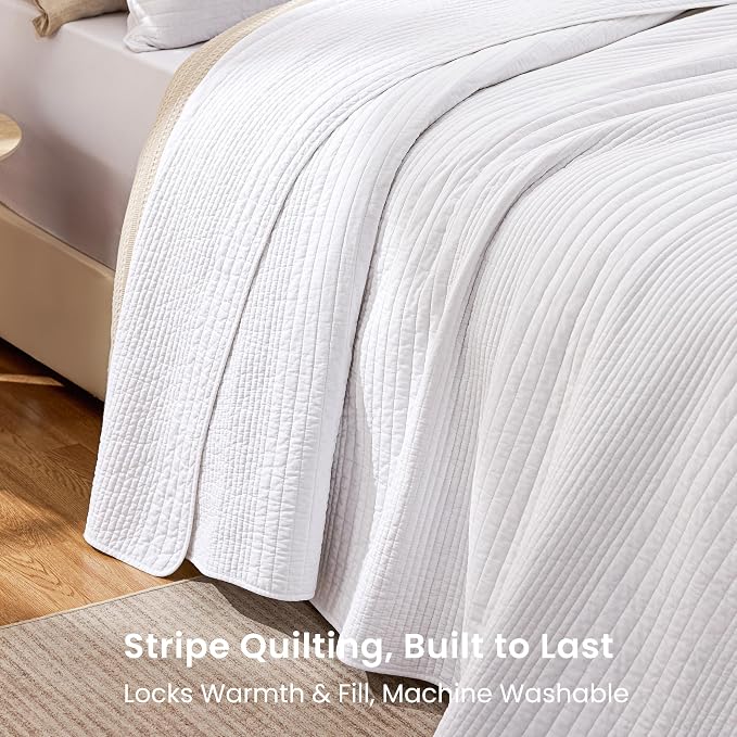 Love's cabin Queen Size Cotton Quilt Set, 100% Cotton Fabric Striped Textured - Image 3
