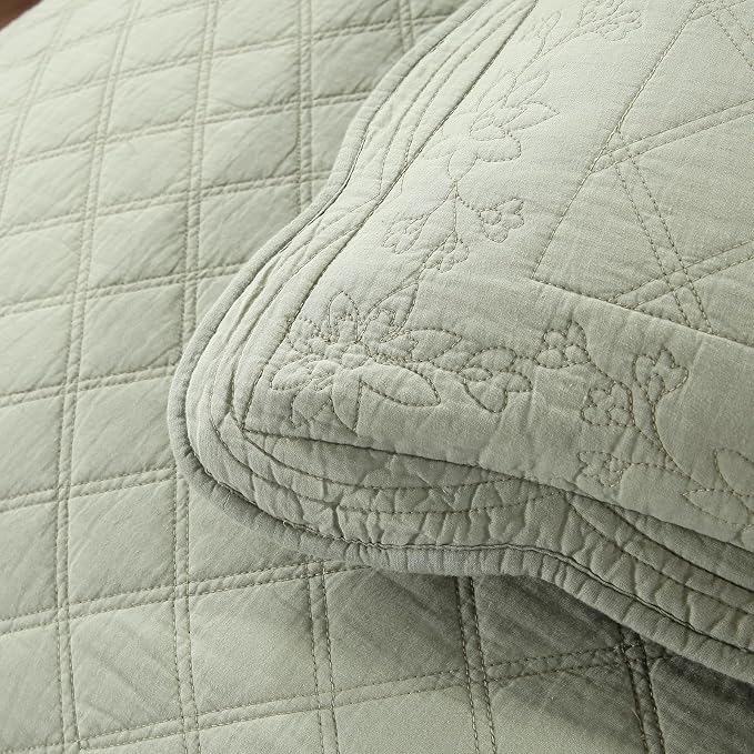 ROOMLIFE Quilt Set Full Size 3D Floral Embroidery Pattern 3-Piece Cotton - Image 8