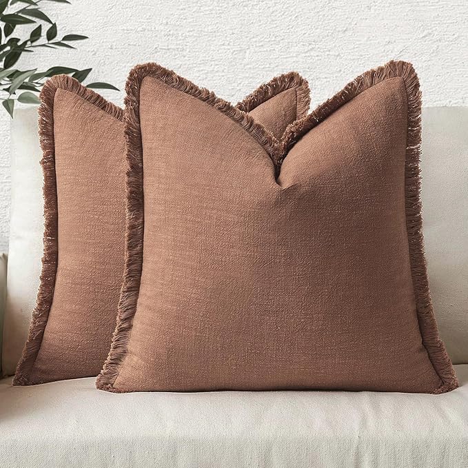 MIULEE Decorative Throw Pillow Covers Neutral Linen Fringe Throw Pillows Euro by MIULEE