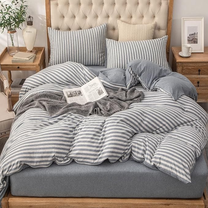 PURE ERA Jersey Knit Duvet Cover Set 100% T-Shirt Heather Cotton Super Soft - Image 6