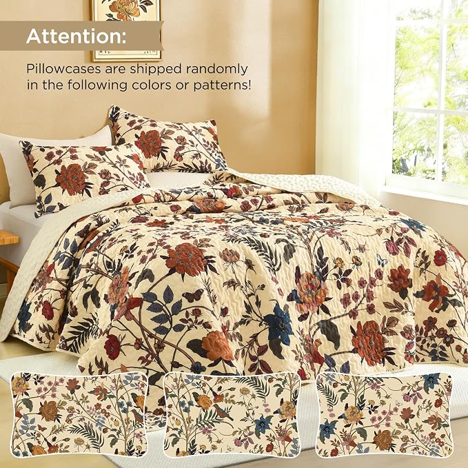 Litanika Floral Beige Quilt Queen Size - Image 3