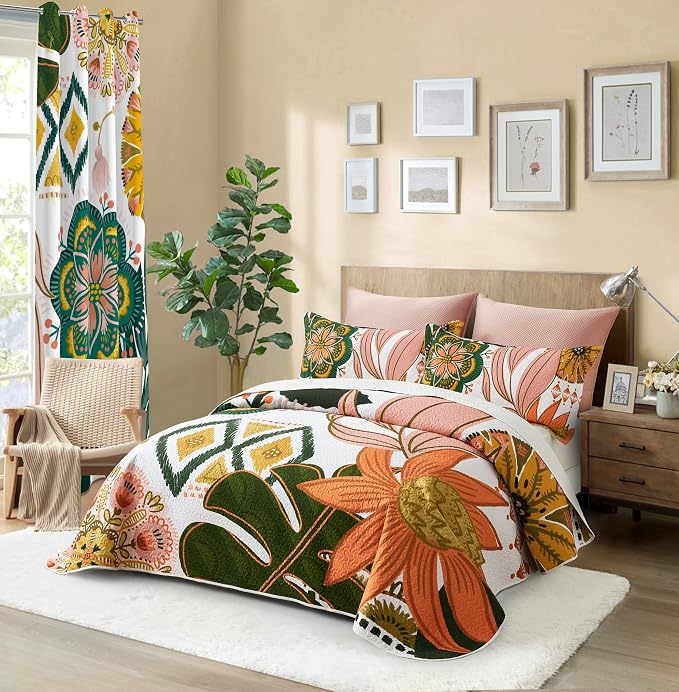 Tyrot 2 Piece Boho Floral Quilt Sets Twin Size Farmhouse Botanical Reversible - Image 2