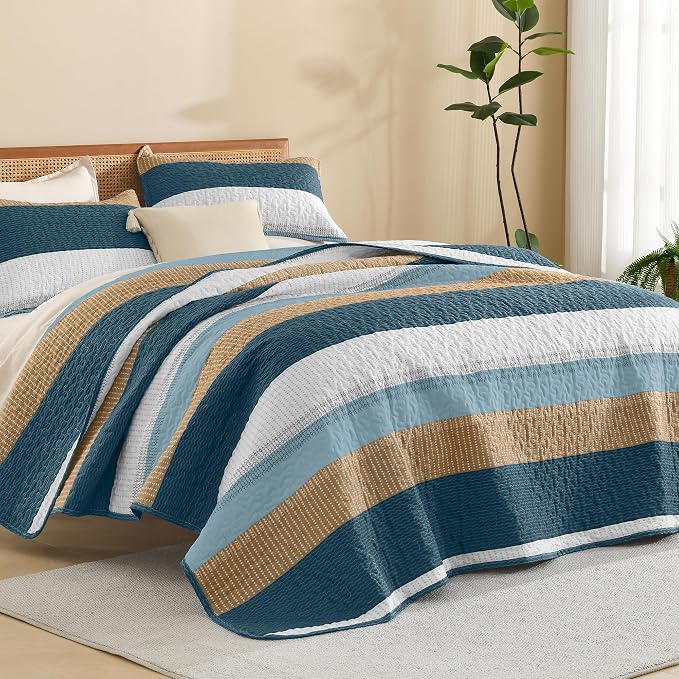 Litanika California King Quilt Set FBird, Stripe Patchwork Summer Bedspread by Litanika