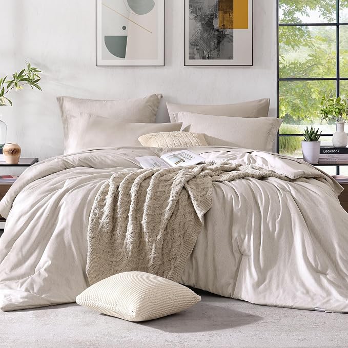 Monbix Full Size Comforter Set, Oatmeal Bedding Comforter by Monbix