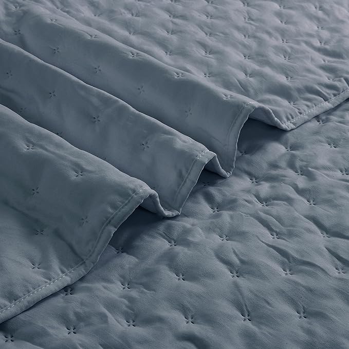 ROARINGWILD Dusty Blue Twin Size Quilt Bedding Set, Lightweight Soft Bedspread - Image 7