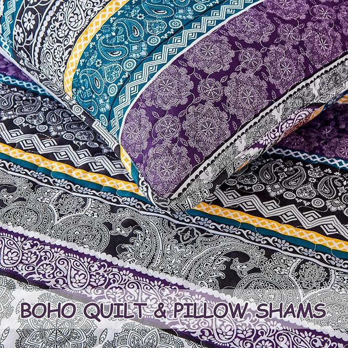 WONGS BEDDING Boho Quilt Set Queen Size, Lightweight Bedspread Coverlet Bedding - Image 7