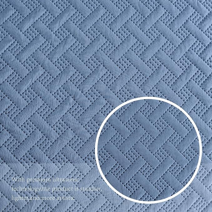 FLYMME Bluish Grey Twin Quilt Bedding Set Thin Lightweight Bedspreads, Soft - Image 6