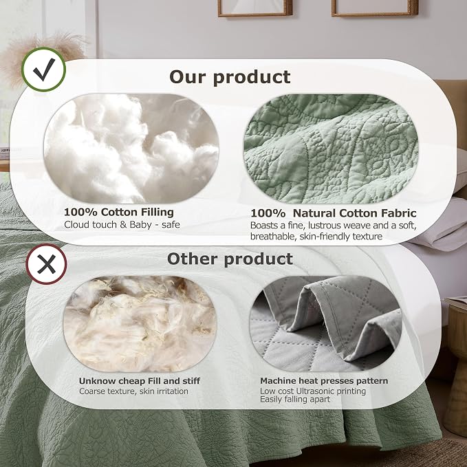 PALASSIO Sage Green Paisley 100% Cotton Quilt Queen Size Bedding Set - Image 7
