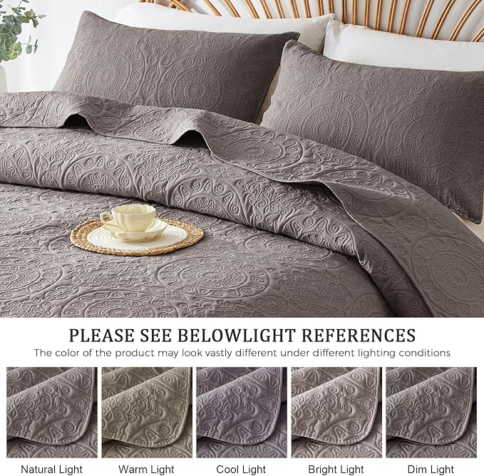 WURUIBO Dark Gray Quilt Set Twin Size, Embossing Microfiber Bedspreads - Image 7