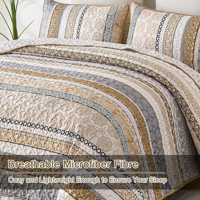 WONGS BEDDING Boho Quilt Set King Size, Lightweight Bedspread Coverlet Bedding - Image 5