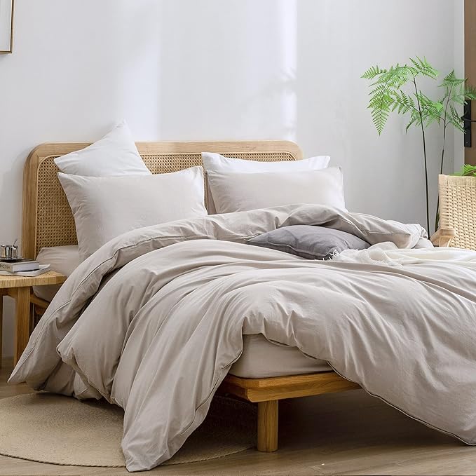 BESTOUCH Duvet Cover Set 100% Washed Cotton Linen Feel Super Soft Comfortable - Image 4