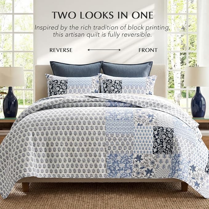 EverGrace Cotton Quilt Set Queen Size, 100% Cotton Reversible Lightweight - Image 4