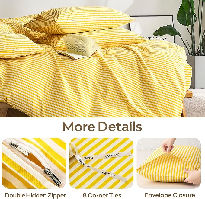 JELLYMONI 100% Natural Cotton 2pcs Striped Duvet Cover Sets, - Image 5