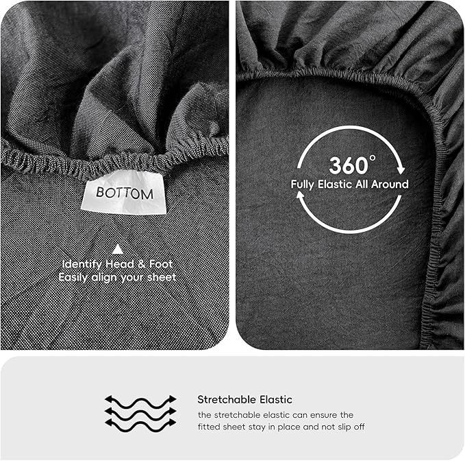 MooMee Fitted Bottom Sheet Only 100% Washed Cotton Linen Like Textured - Image 3